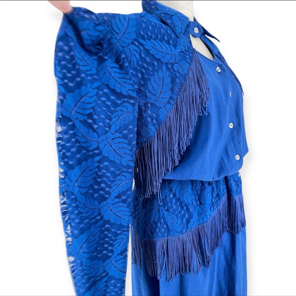 Vintage Blue Western Fringe Dress - Picture 6 of 10